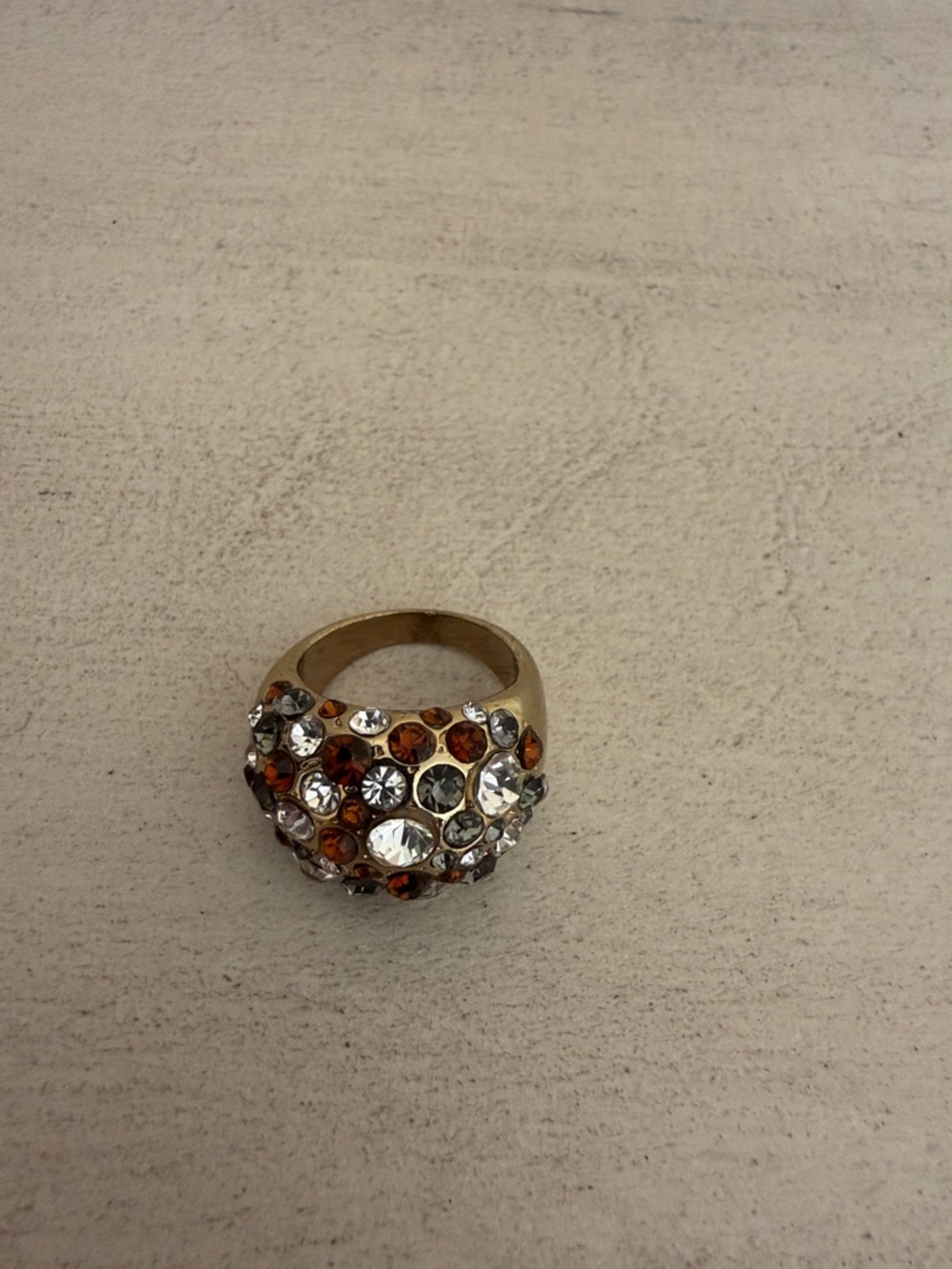Gold-Tone Crystal Dome Ring with Amber and Clear Stones